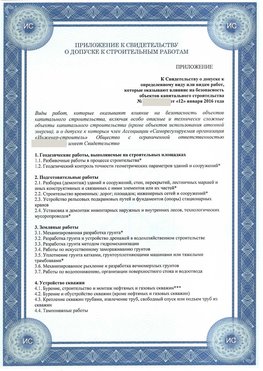 Приложение к свидетельству о допуске к строительным работам Усинск СРО в строительстве